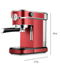 Premium Semi Automatic Espresso Machine With 15 Bar Pressure And 1.1 Liter Tank And Auto Shut Off Switch, Retro Red design.