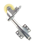 3 Inch Nylon Garden Gate Wheel Roller With Spring Loaded Swivel Caster And Brake Lock, close-up view of metal frame and nylon wheel.