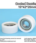 Heavy Duty Four Pack Nylon Coated Deep Groove Ball Bearings 6202ZZ 15X42X20mm shown on a blue background.