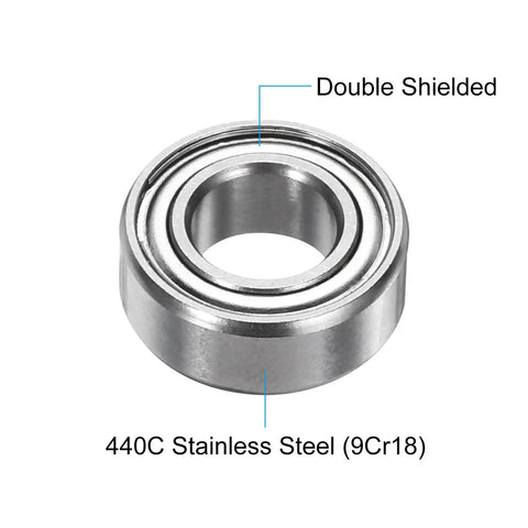 Rock Solid Stainless Steel Ball Bearings Five Pack Dual Sealed SR188ZZ ABEC P6 showing double shielded 440C stainless steel construction.