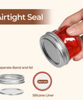 Airtight seal illustration on Pretty Dang Awesome Mini Mason Jars 8 Pack Regular Mouth Glass Containers with tight lids.