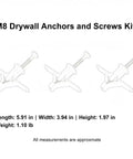 Heavy Duty Drywall Anchors And Screws Kit 50 Piece Set with zinc-plated steel for hollow wall mounting features anchor dimensions