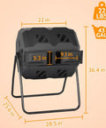 43 Gallon Dual Chamber Outdoor Compost Bin With Sliding Doors, Tumbling Rotating Composter with dimensions shown