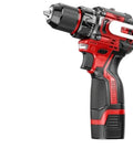 Cordless Brushless Impact Drill Built Solid For Tough Household Projects Featuring High Torque Electric Power And A Snappy Metal Ratchet Chuck For Stubborn Fastening Jobs That Get Handled Smoothly Day To Day in red and black.