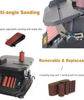 Beast Mode Vertical Oscillating Spindle And Belt Sander Combo For Woodworking Shops With Tilting Table and assorted sanding sleeves.