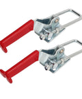 Heavy Duty U Toggle Clamps 2 Pack, 2000 Lb Capacity, Self Locking Zinc Plated Cold Rolled Steel, red handle, side view