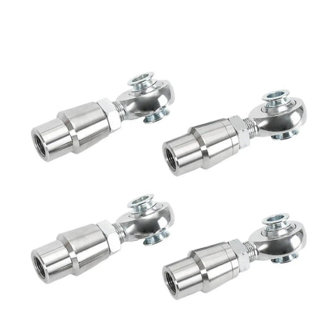 Four Pack 5/8 Inch 18 Thread Heim Joint Rod End Suspension Kit With Spacers For Steering Rack Mods, showing chrome steel rod ends.