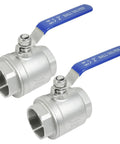 Two Pack 2 Inch Full Port Ball Valve 304 Stainless Steel NPT Female Heavy Duty Shut Off Valve For Water Oil And Gas Systems With Blue Locking Handles 1000 WOG