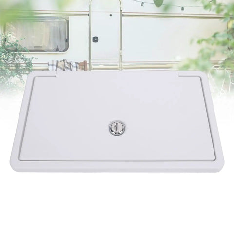 Heavy Duty RV Baggage Door Toolbox With Safety Latch And Drain Bottom Cap Rock Hard Abs Shell compact white storage door.