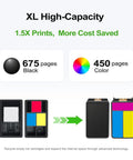 Front view of 63XL Tri Color Ink Cartridges Replacement For HP Printers 2-Pack High Yield Color Ink For HP63 Series with capacity details.
