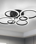 Sleek Modern LED Flush Mount Ceiling Light With Six Black Rings, Low Key Low Profile Ceiling Fixture for living room, 4000K Non Dimmable.