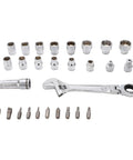 19 Piece Pass Through Socket Set With Ratchet And Extension, Metric Spline Wrenches For Long Bolts, featured tools and sockets arranged.