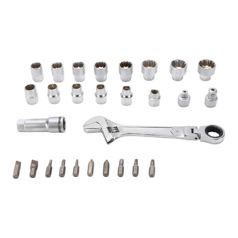 19 Piece Pass Through Socket Set With Ratchet And Extension, Metric Spline Wrenches For Long Bolts, featured tools and sockets arranged.