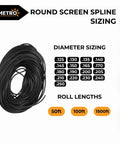 Round Screen Spline One Eighth Inch Black Vinyl Roll For Windows And Sliding Doors Long Roll Of 1500 Feet Product Sizing Chart
