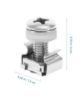 Pro Grade Heavy Duty 16 Pack M6 Rack Mount Screws And Cage Nuts For Server Cabinets Built Like A Tank With Premium 304 Stainless Steel close-up of a M6 rack screw with dimensions