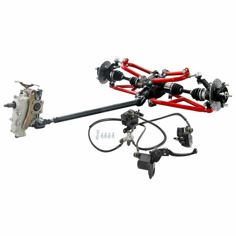 Complete 4WD Go Kart Transmission Kit With CV Axles Differential Reverse Gearbox Swing Arms Hubs Knuckles Brake Calipers