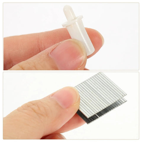 Hella Durable White Stainless Steel Shutter Pins Paired With A Dead Simple Louver Repair Kit showing white plastic pin and stainless steel pins.