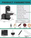 Diagram of the Beastly 800W Benchtop Bandsaw For Woodworking and DIY with dimensions and specifications