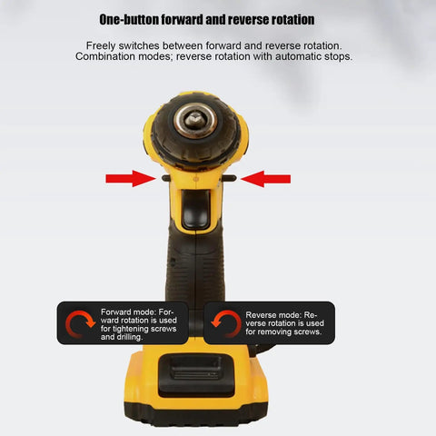 Heavy Duty Cordless Brushless Handheld Power Drill Boasting Serious Kick And Snappy Quick Change Chuck for reversible rotation.
