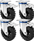 Set Of Four Five Inch Heavy Duty Caster Wheels Packed With Bully Solid Rubber Tires That Roll Smooth Across All Terrain