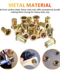 Heavy Duty Rivet Nuts Kit Bulk Pack 500 Pcs Threaded Inserts shown in use and detail views