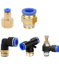 Pneumatic Air Connector Fitting Kit With 10mm 12mm 14mm 16mm Sizes M5 Thread 3/4 Inch And 1/2 Inch Two Way Hose Connectors Pipe Fittings Set 20 Pieces For DIY Projects And Air Lines brass and black elbow fittings