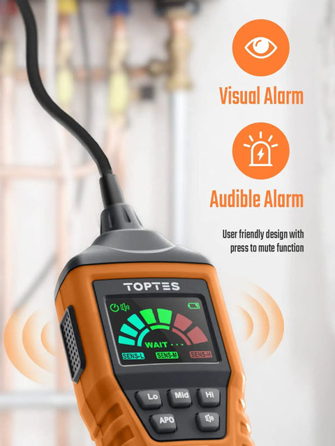 Straightup Solid Natural Gas Detector Featuring 17 Inch Flexible Gooseneck Probe with visual and audible alarm for gas leaks.