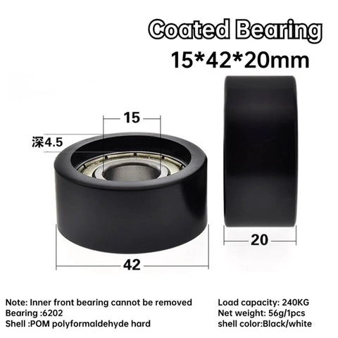 Heavy Duty Four Pack Nylon Coated Deep Groove Ball Bearings 6202ZZ 15X42X20mm slick black coated bearing front view