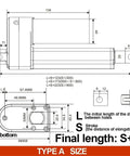 Diagram of Straight Up Slick 24V Electric Linear Actuator with detailed measurements and dimensions for customization.