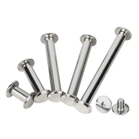 Premium 304 Stainless Steel Screw Binding Rivets Book Kit 4mm 5mm flat head rivets of various sizes for crafts.