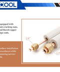 Sixteen Foot Mini Split Line Set With One Quarter Inch And One Half Inch OD Twin Copper Tubes Three Eighths Inch Thickened PE Insulated Coil For Air Conditioning HVAC Refrigeration And Heating Equipment With Fittings showing flared copper ends and nuts