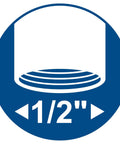 Graphic displaying 1/2 inch measurement, possibly related to 5 Pack Plastic Pop Up Flush Head Sprinklers With Brass Half Pattern Nozzles For Lawn And Landscape Irrigation Built To Last Low Profile Replacement Heads 1.5 Inch Pop Up Height Compatible With Flush Heads From Leading Brands.
