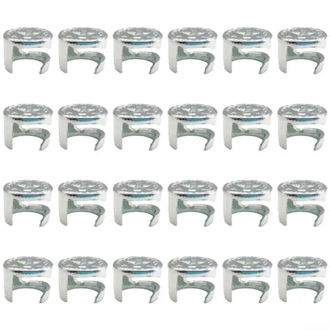 Dead Tight Zinc Alloy Cam Lock Nuts For Cabinets And Drawers Heavy Duty Furniture Connector Fasteners To Keep Wardrobes Secure For Easy DIY Fixes Pack Of 24 Pieces arranged in two rows, showing 24 pieces of durable hardware.