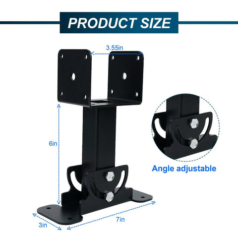 Beefed Up Heavy Duty Adjustable Patio Roof Riser Bracket with dimensions and angle adjustability for 4x4 and 4x6 lumber, ideal for pergolas.