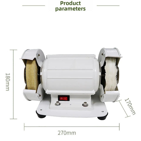 Rock Solid Dual Wheel Polisher Delivering A Snappy 3000 RPM Spin For Quick And Flawless Finishing On Lenses Metal And Wood, showing dual buffing wheels.