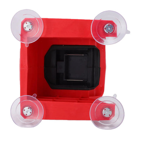Heavy Duty Cordless Bench Grinder With 70mm Grinding Wheels And 5500 Rpm High Speed Motor top view featuring red body and vacuum suction bases.