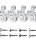 Image showing 4Pcs Sliding Closet Door Roller Kit With 2 Type-1 And 2 Type-2 Offsets, 7/8 Inch Nylon Wheels and 8 Mounting Screws.
