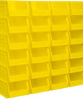 Space Saving Stackable Plastic Storage Bins For Garage And Pantry, Heavy Duty Yellow 5x4x3 Inches, 24 Pack shown stacked