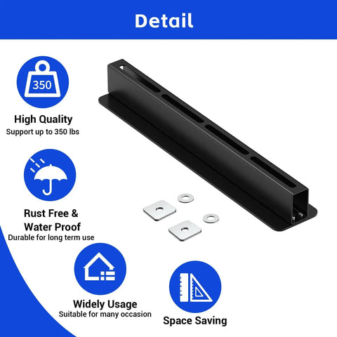 Detail view of Six Pack Overhead Storage Rack For Garage Ceilings showing black iron rack with mounting hardware