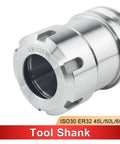 ISO30 ER32 Balanced Collet Chuck Tool Holder With Dead Nuts Precision Clamping For CNC Lathe And Milling Machines close-up of tool shank made of steel.