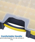 Adjustable Plastic Toolbox With Flexible 9 Compartment Layout, featuring non slip handle for easy access and quick organization