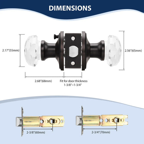 Dimensions of 5 Pack Glass Door Knobs With Dope Oil Rubbed Bronze Rosettes For Privacy On Bedroom And Bath Doors Keyless Interior Door Handles With Diamond Shape Crystal Glass Zinc Alloy Base