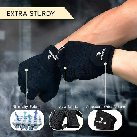 Ultimate Boss Level Workout Gloves For Men And Women Featuring Supercharged Killer Grip Technology For Intense Weightlifting Cycling And Gym Training Sessions With Breathable Padded Design To Stop Calluses Dead While Crushing It In Black And Large Fit with stretchy fabric and adjustable wrist closure.