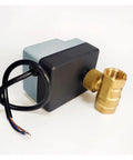 Built Tough 220V Motorized Ball Valve Cast From Solid Brass For Plumbing features a compact brass valve and simple wiring.