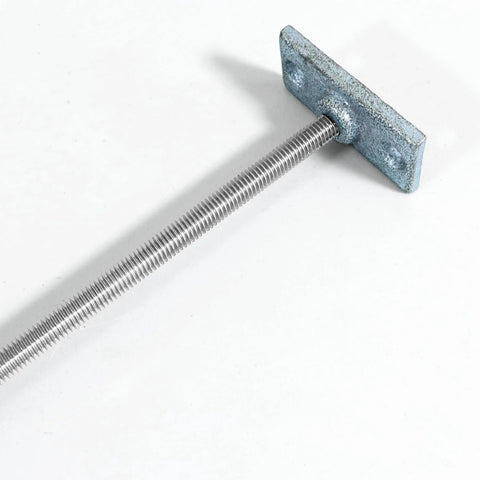 12-inch stainless steel 3/8-16 fully threaded rod through a blue rectangular mounting block