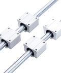 Four Pack Linear Motion Bearing Slides SCS20UU 20mm Length For CNC Machines And 3D Printers Pro Grade Precision Tooling Rails Slick Guide Blocks For DIY Projects And Robotics, four 20mm linear bearings on shafts