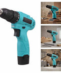 Heavy Duty 12V Cordless Drill Driver With Solid Metal Body And 25 Plus 1 Torque Settings For Hassle Free Diy Fixes and furniture assembly shown from multiple angles.