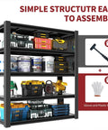 Beast Mode Heavy Duty 5 Tier Garage Shelving, 2000 Lbs Rock Solid Metal Storage Rack With Two Pegboards, Adjustable Utility Shelves For Shop And Warehouse, Black Frame filled with tools and storage boxes.