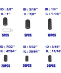 Ultimate Vacuum Cap Kit 80 Piece Rubber Carburetor Cover Set Flexible Assorted Sizes with dimensions and quantity shown