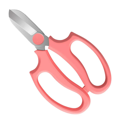 Flower Pruning Scissors For Gardening Strong Floral Shears With Premium Steel Blade Ambidextrous Hand Pruner, pink handles visible